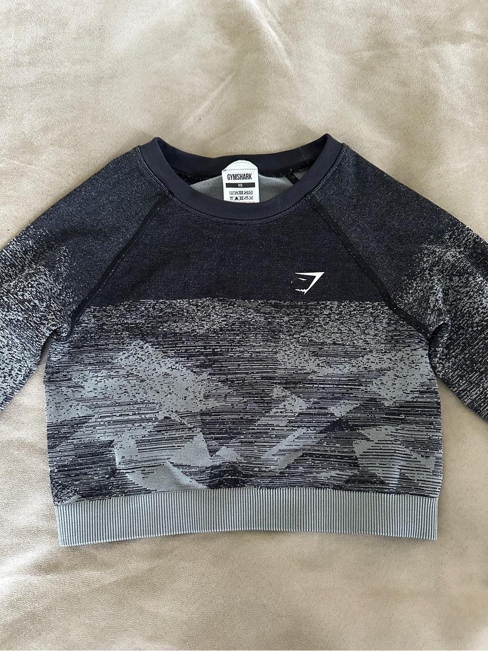 Gymshark Black & Gray Cropped Long Sleeve Workout Top XS